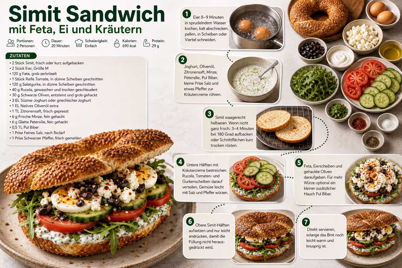 Rezept: Simit Sandwich mit Feta, Ei und Kräutern