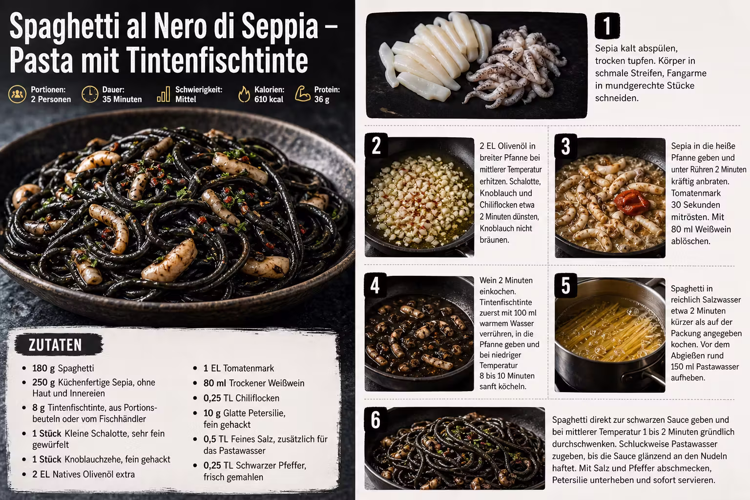Rezept: Spaghetti al Nero di Seppia – Pasta mit Tintenfischtinte