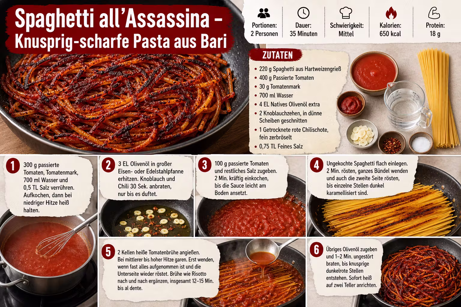 Rezept: Spaghetti all’Assassina – Knusprig-scharfe Pasta aus Bari