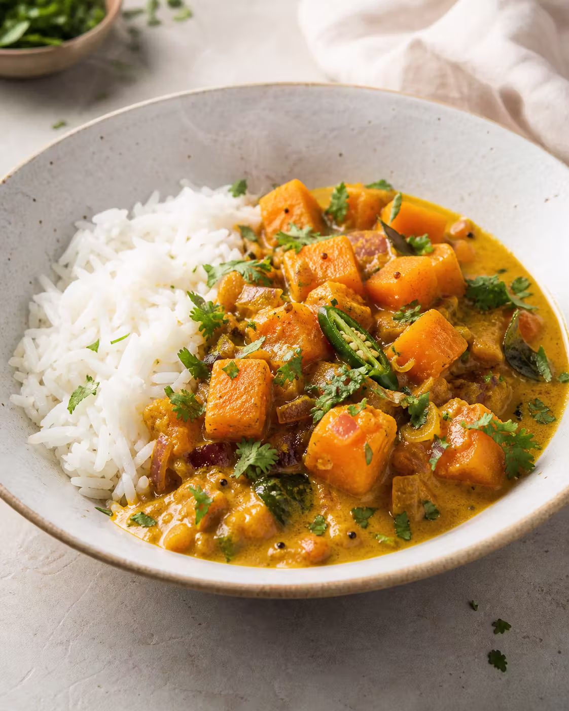 Sri-lankisches Kürbis-Curry mit Basmatireis