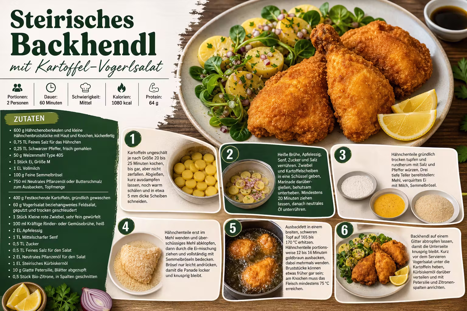 Rezept: Steirisches Backhendl mit Kartoffel-Vogerlsalat