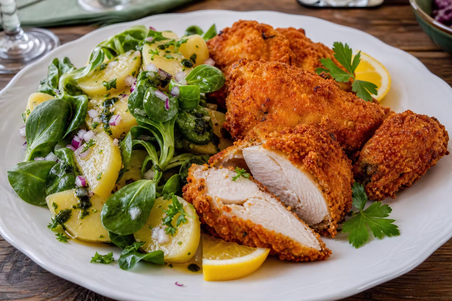 Steirisches Backhendl mit Kartoffel-Vogerlsalat