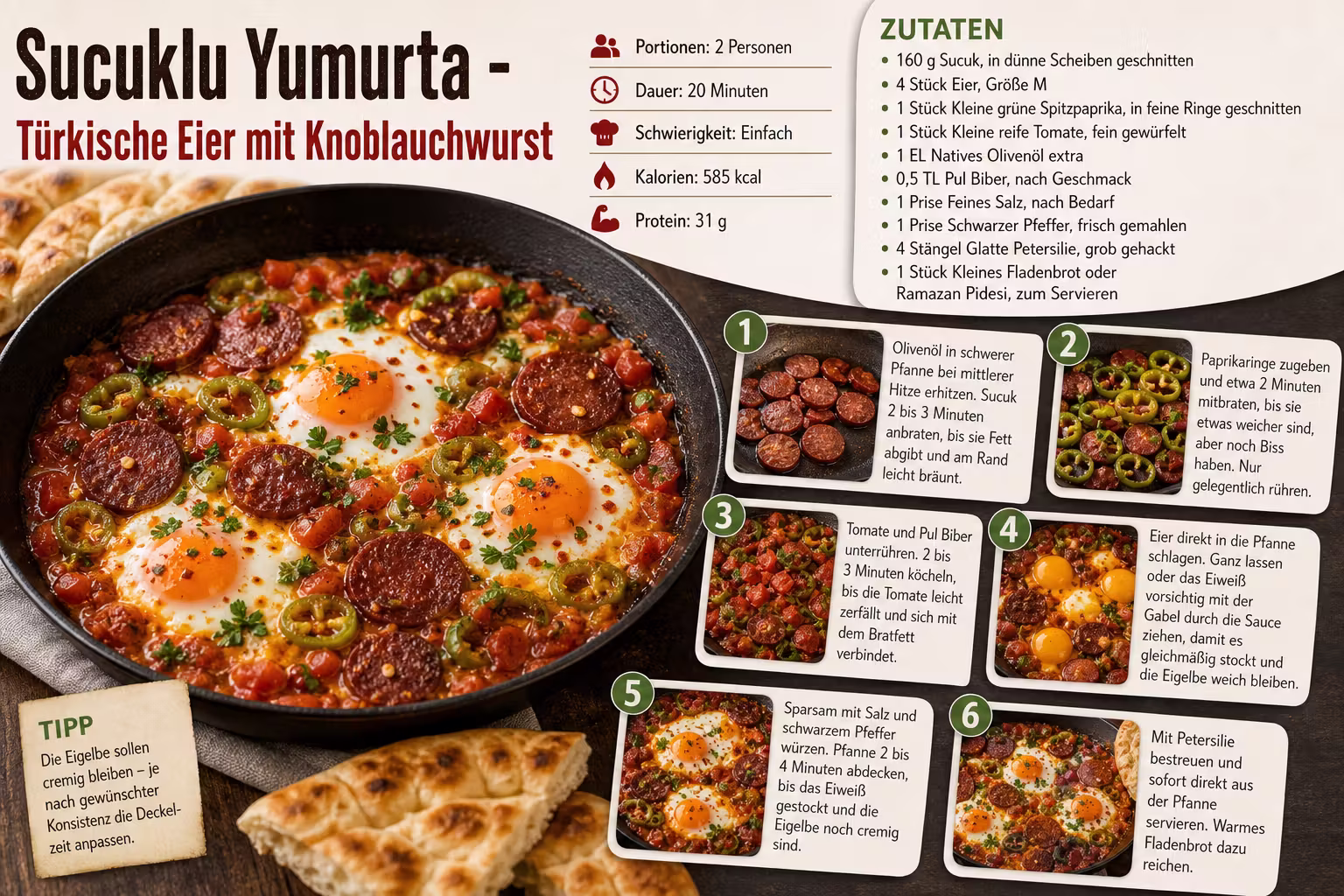 Rezept: Sucuklu Yumurta - Türkische Eier mit Knoblauchwurst