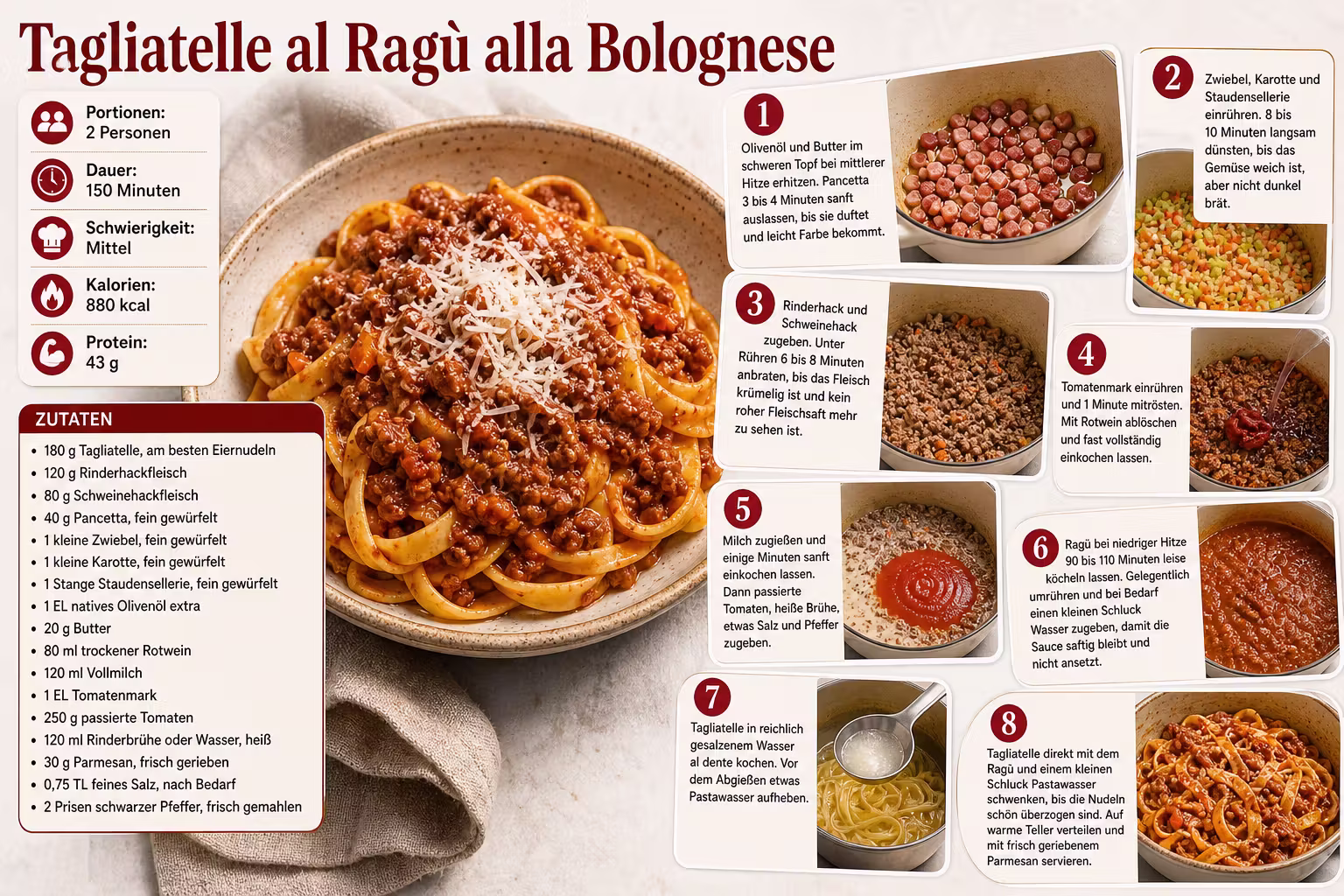 Rezept: Tagliatelle al Ragù alla Bolognese