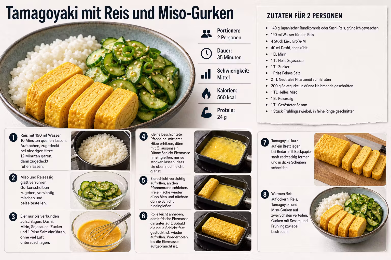 Rezept: Tamagoyaki mit Reis und Miso-Gurken