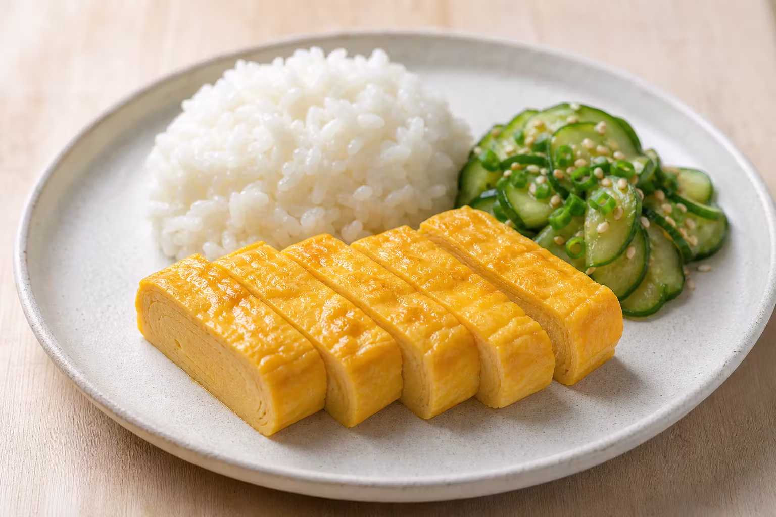 Tamagoyaki mit Reis und Miso-Gurken