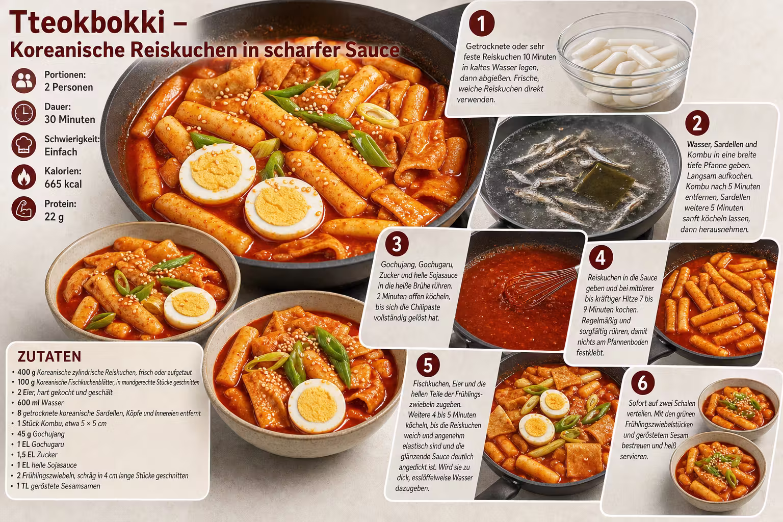 Rezept: Tteokbokki – Koreanische Reiskuchen in scharfer Sauce
