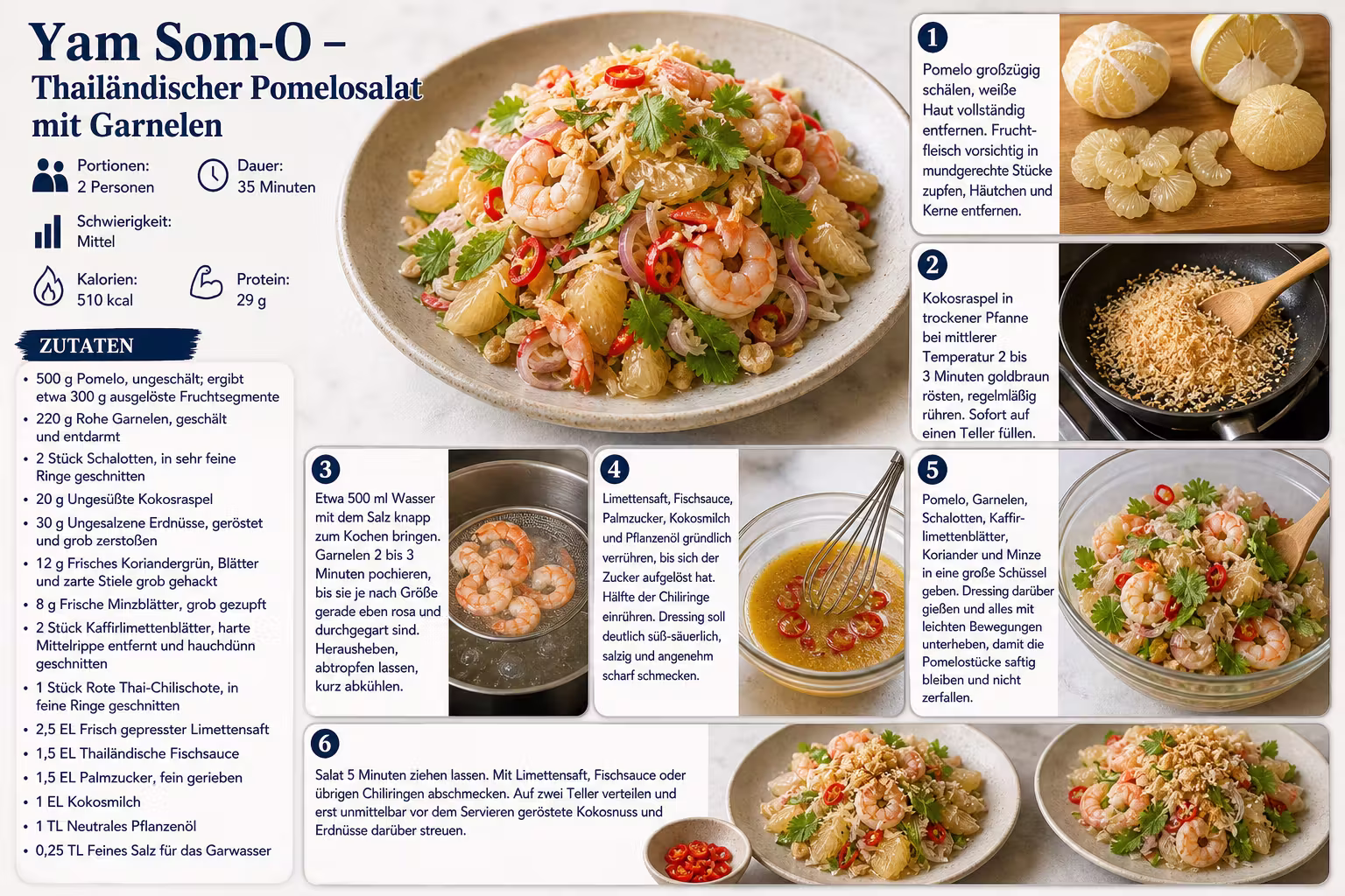 Rezept: Yam Som-O – Thailändischer Pomelosalat mit Garnelen