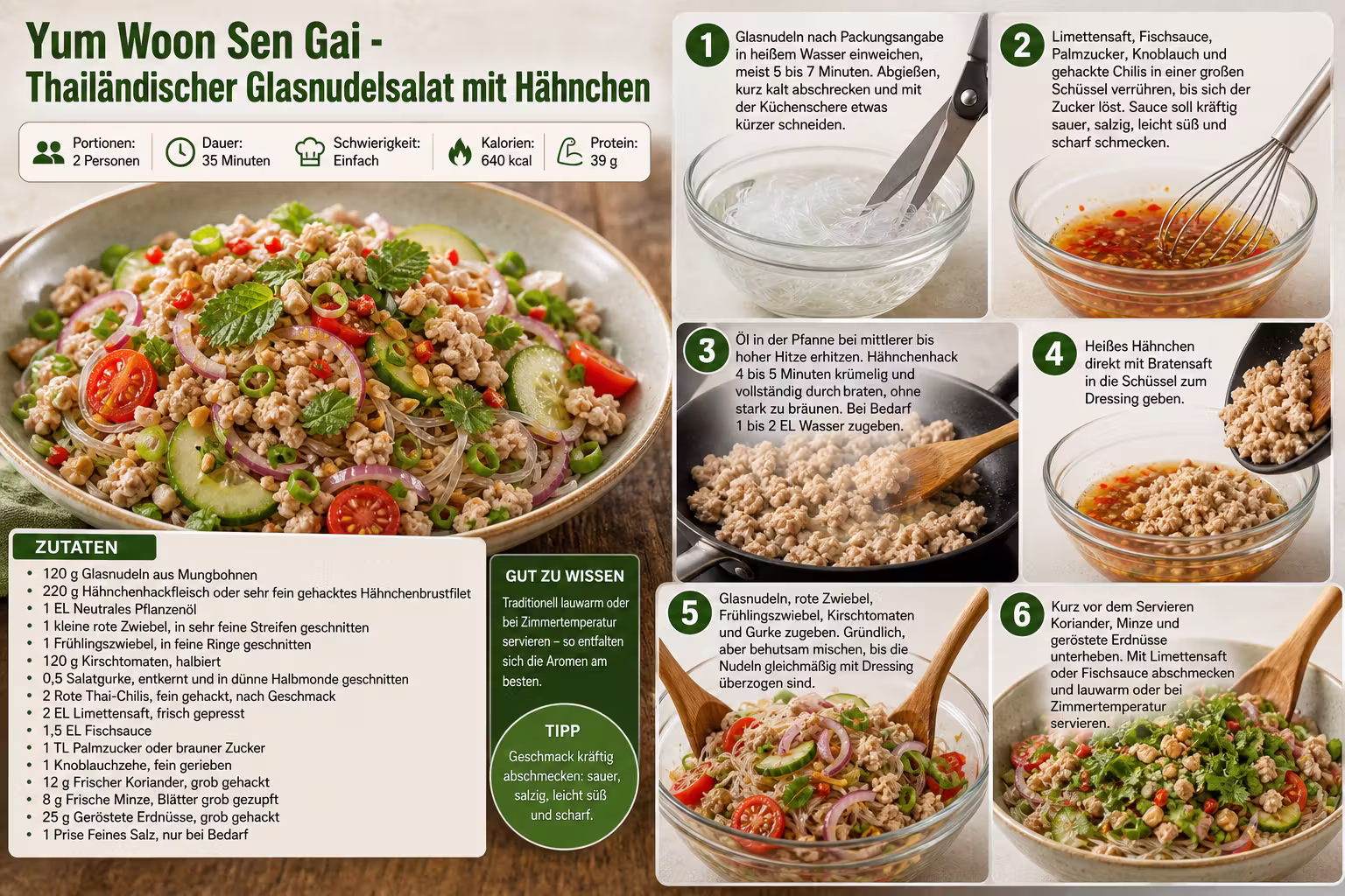 Rezept: Yum Woon Sen Gai - Thailändischer Glasnudelsalat mit Hähnchen