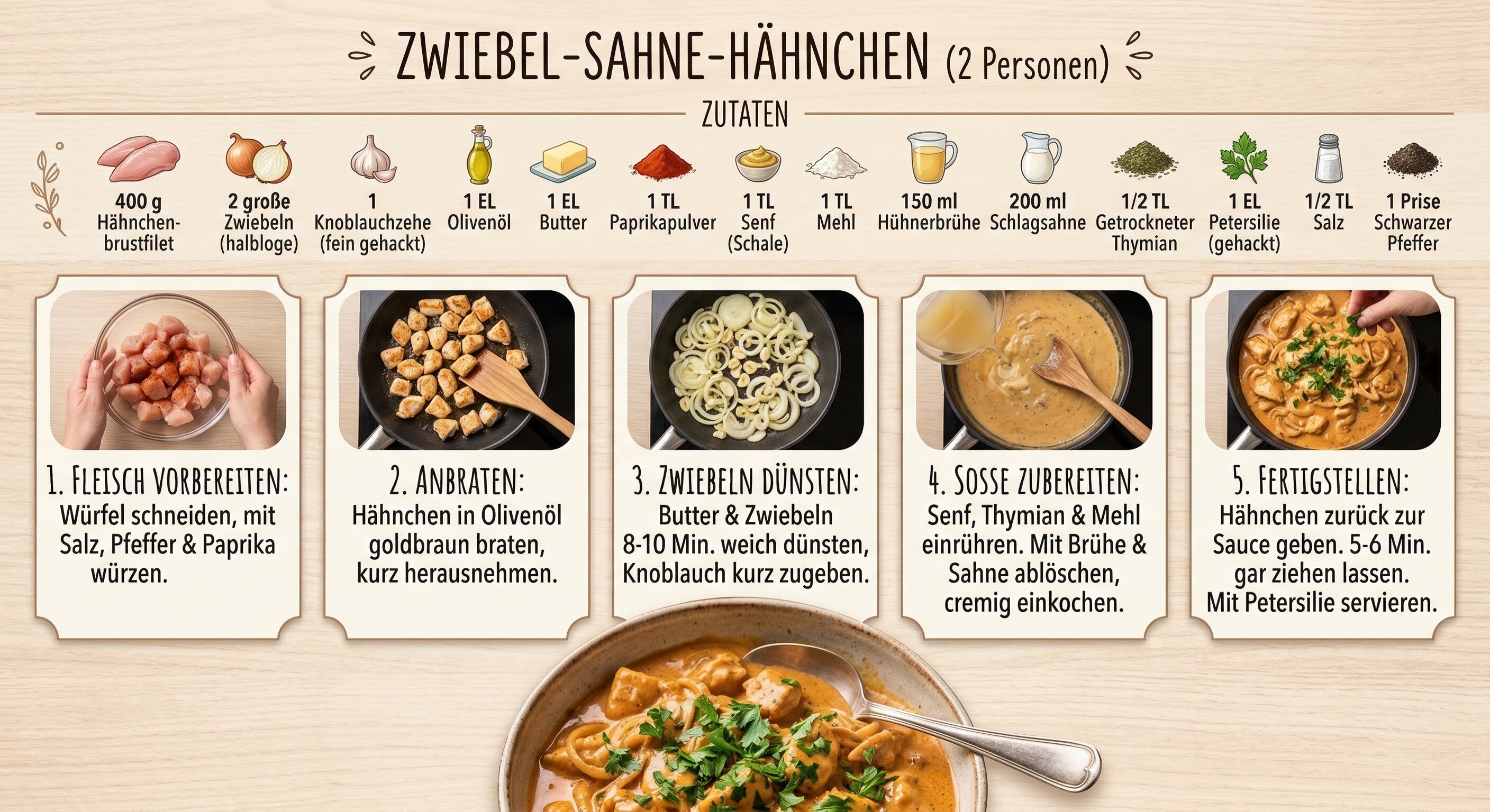 Rezept: Zwiebel-Sahne-Hähnchen